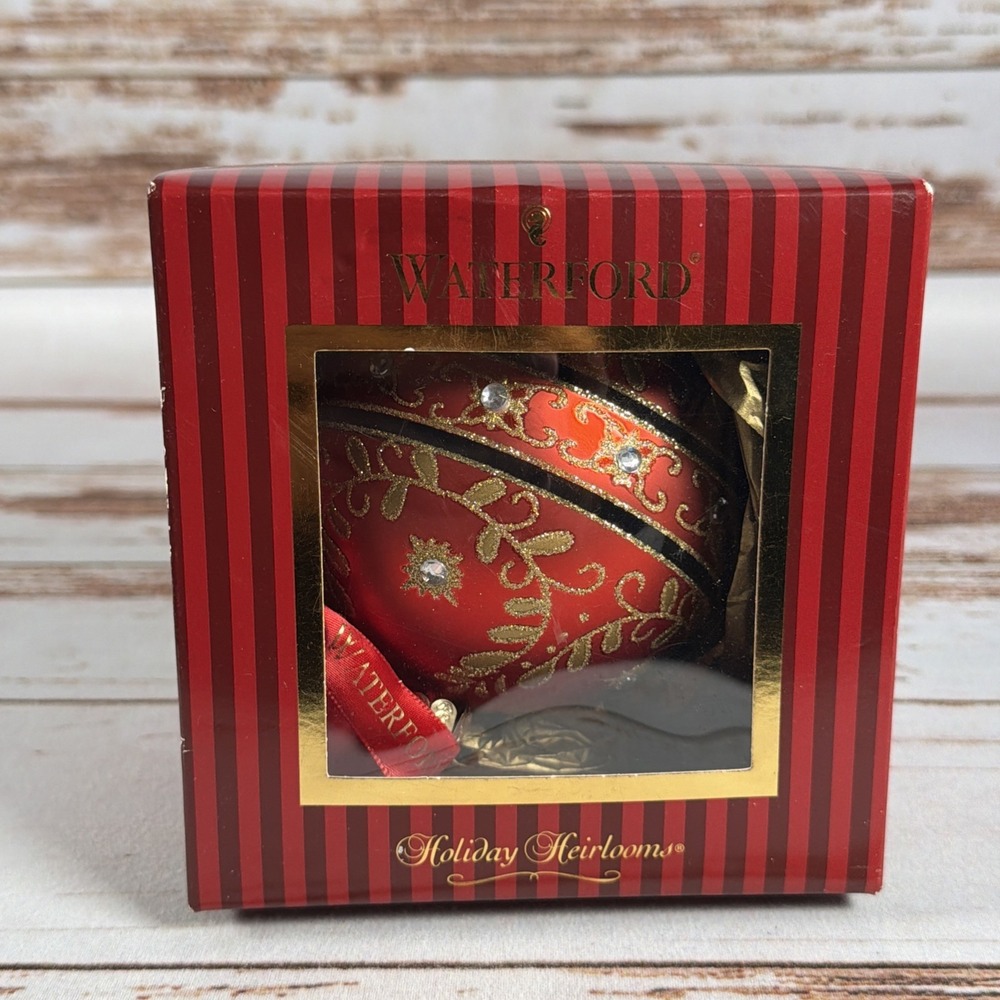 Waterford Holiday Heirloom Red Majestic Scroll Christmas Ornament w/ Box - Picture 2 of 7